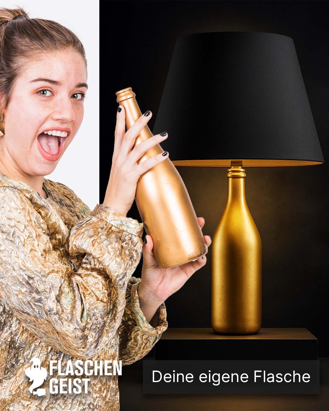 Mein Flaschengeist - deine Wunschlampe. Goldflasche.