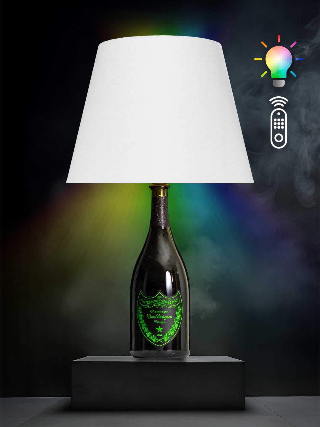 Lampe aus einer Dom Perignon Luminous Grün Flasche → Weiß, RGB