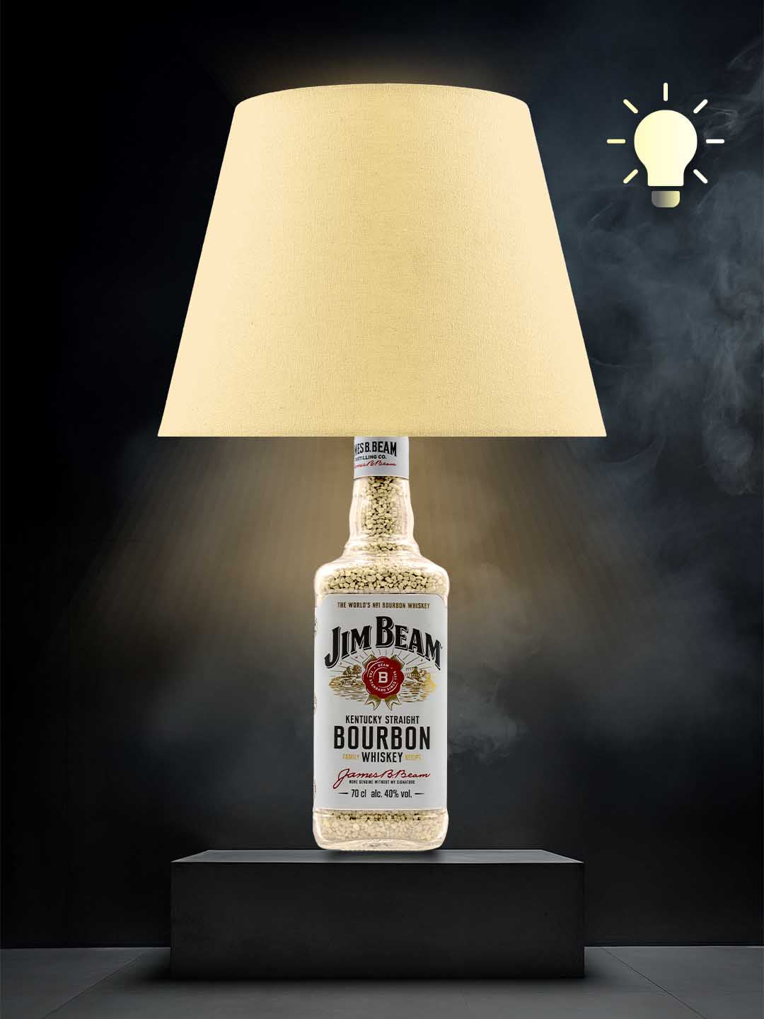 Lampe aus einer Jim Beam Flasche → Creme/Champagner, warmweiß