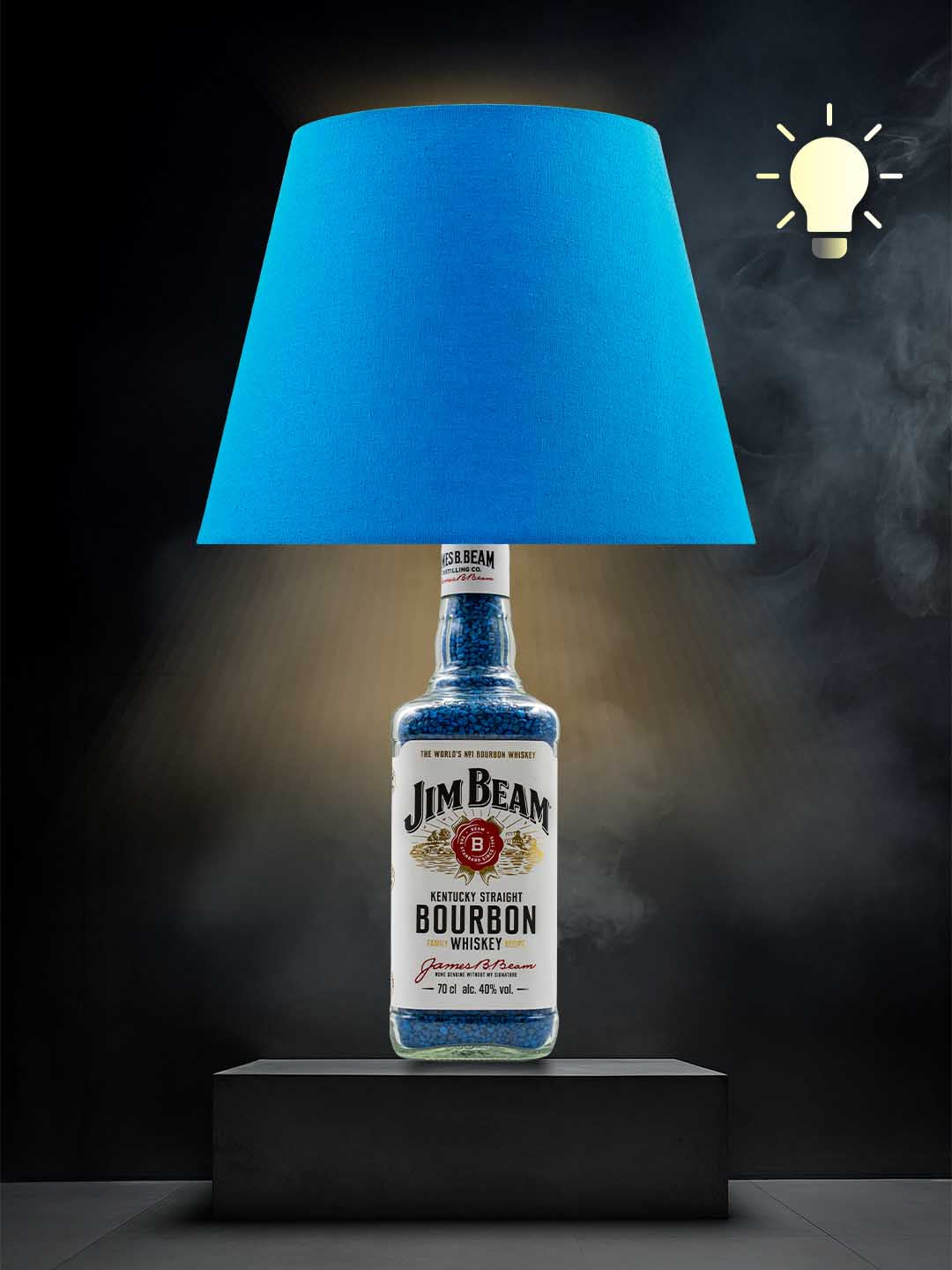 Lampe aus einer Jim Beam Flasche → Blau, warmweiß