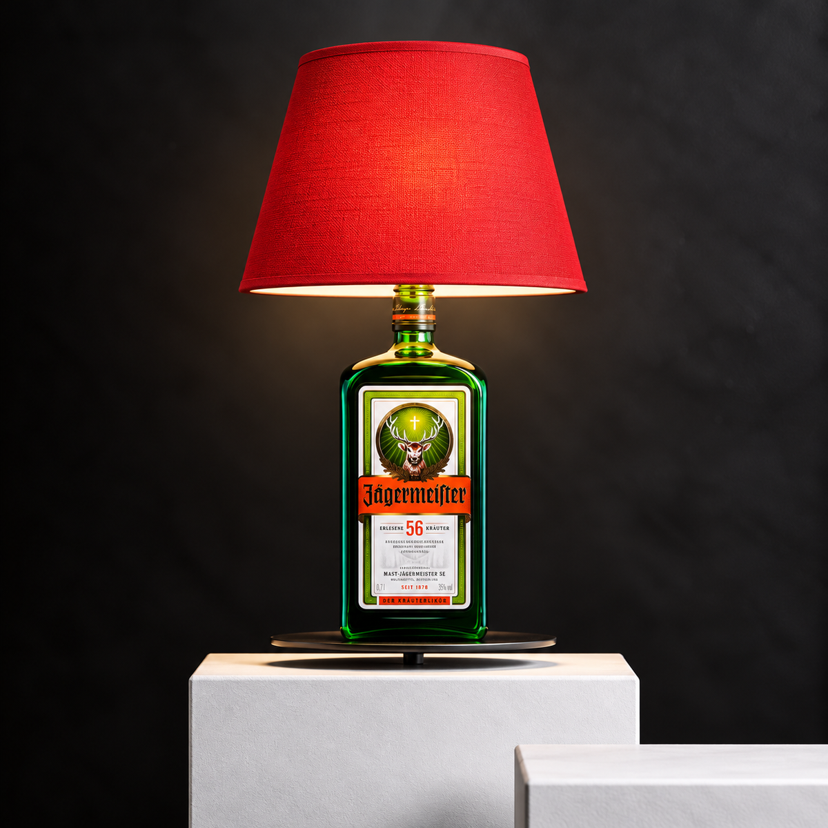 Waidmann Flaschenlampe – mit rotem Lampenschirm