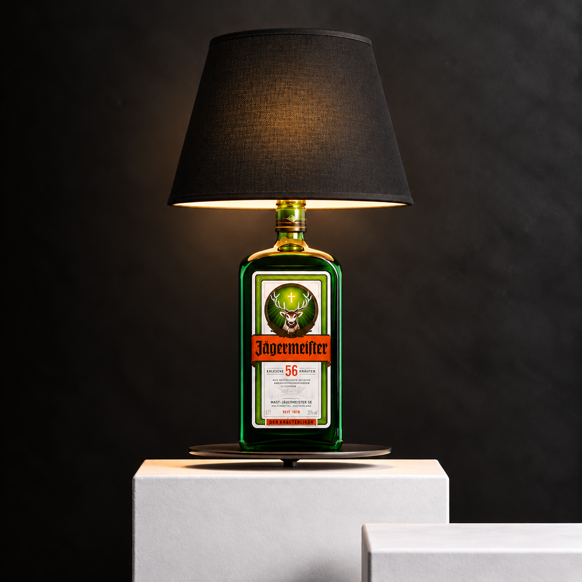 Waidmann Flaschenlampe – mit schwarzem Lampenschirm