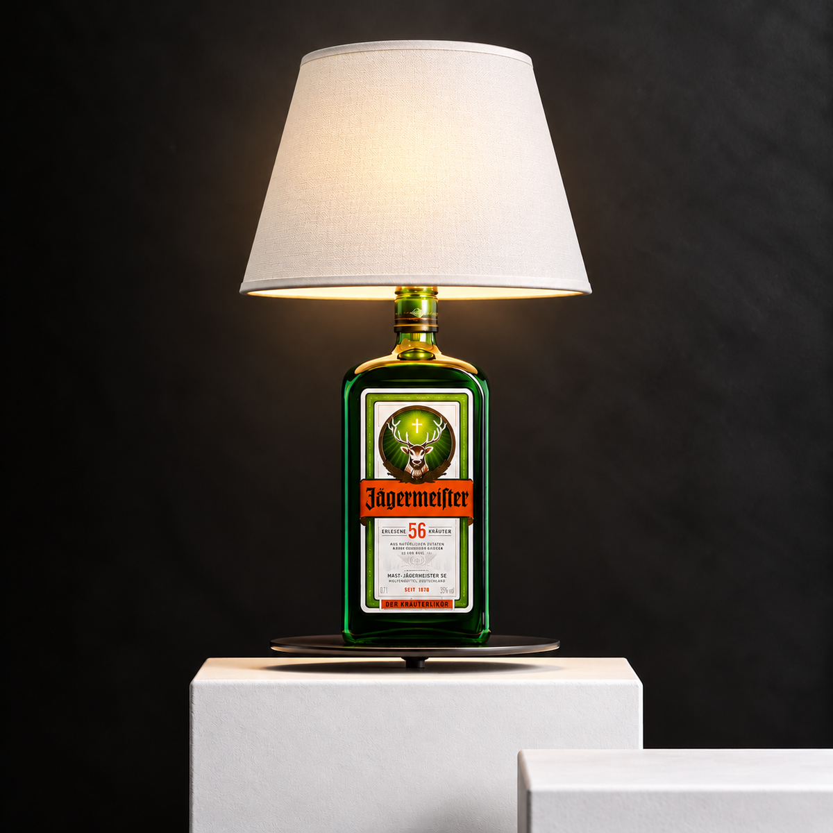 Waidmann Flaschenlampe – mit weißem Lampenschirm