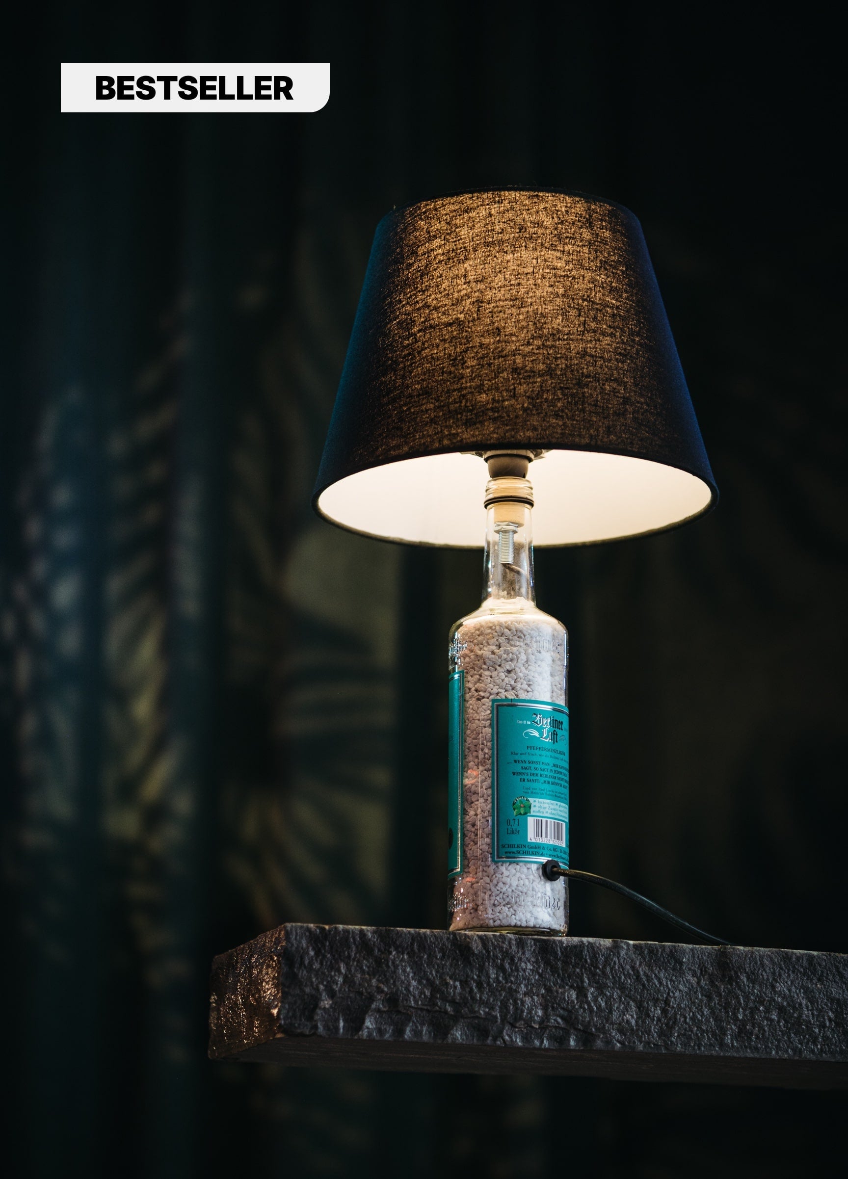 Rückseite Berliner Luft Flasche → zur Stehlampe umgebaut