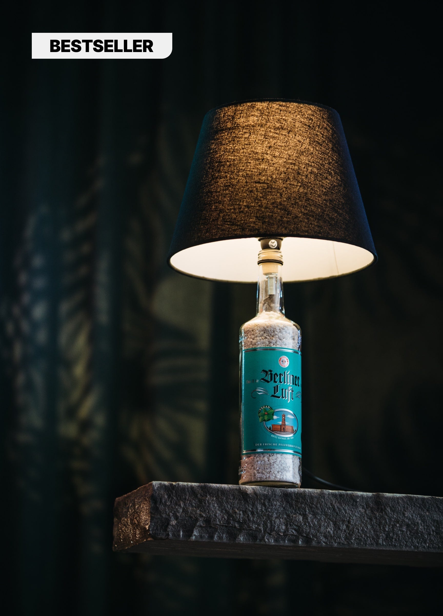 Vorderseite Berliner Luft Flasche → zur Stehlampe umgebaut