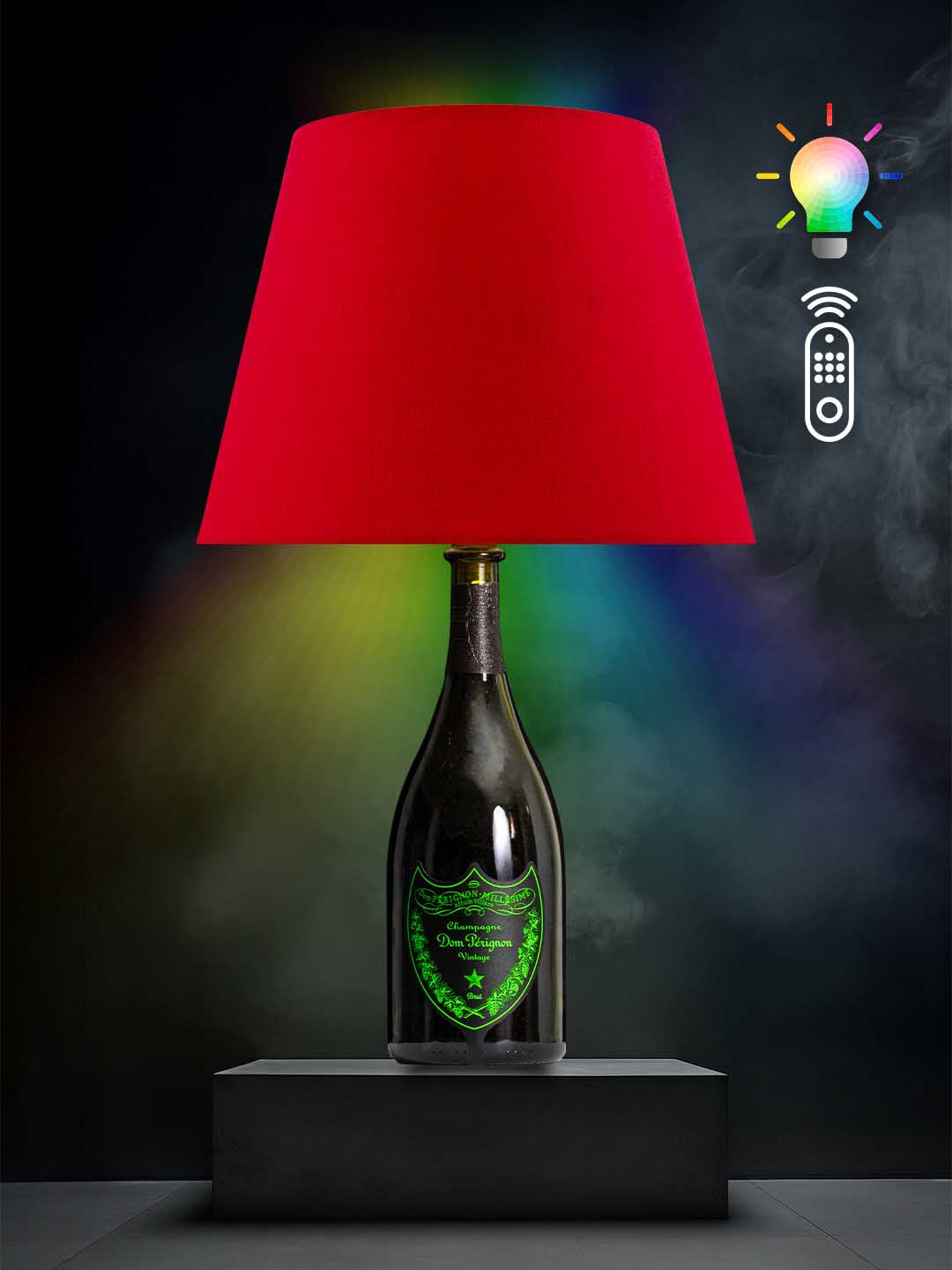 Lampe aus einer Dom Perignon Luminous Grün Flasche → Rot, RGB