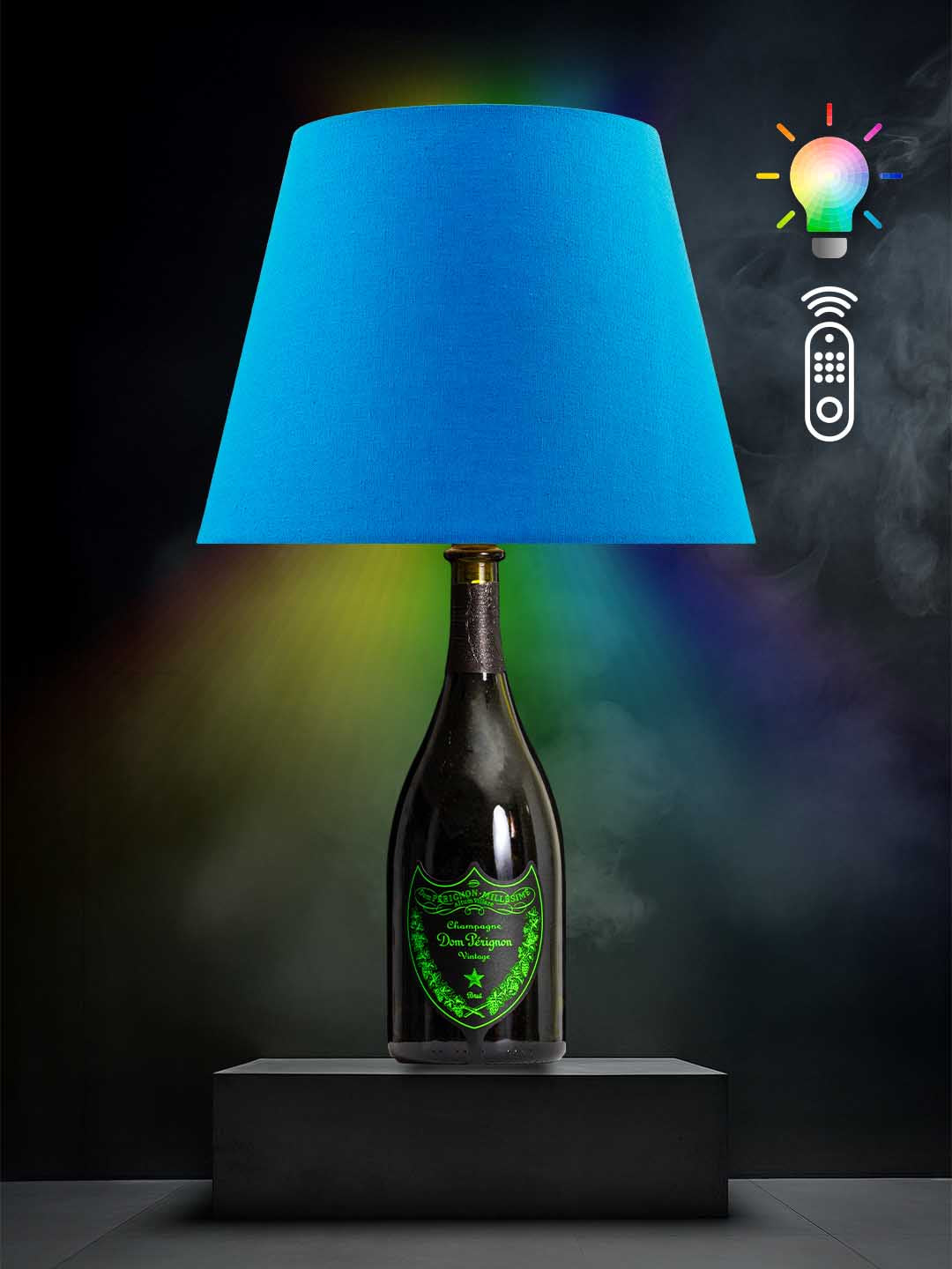 Lampe aus einer Dom Perignon Luminous Grün Flasche → Blau, RGB