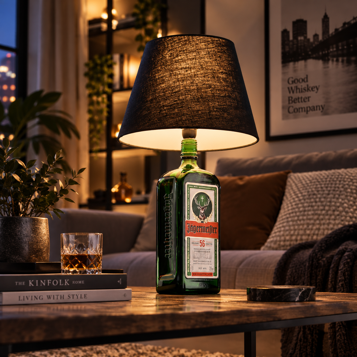 Waidmann Flaschenlampe – im Wohnzimmer